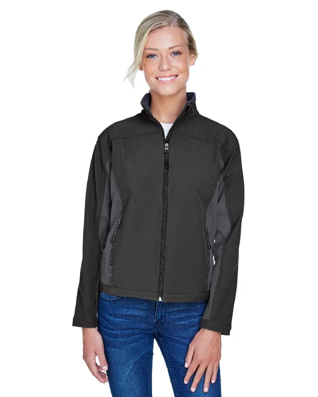 Devon & Jones Ladies Soft Shell Colorblock Jacket | Blck/ Dk Chrcoal