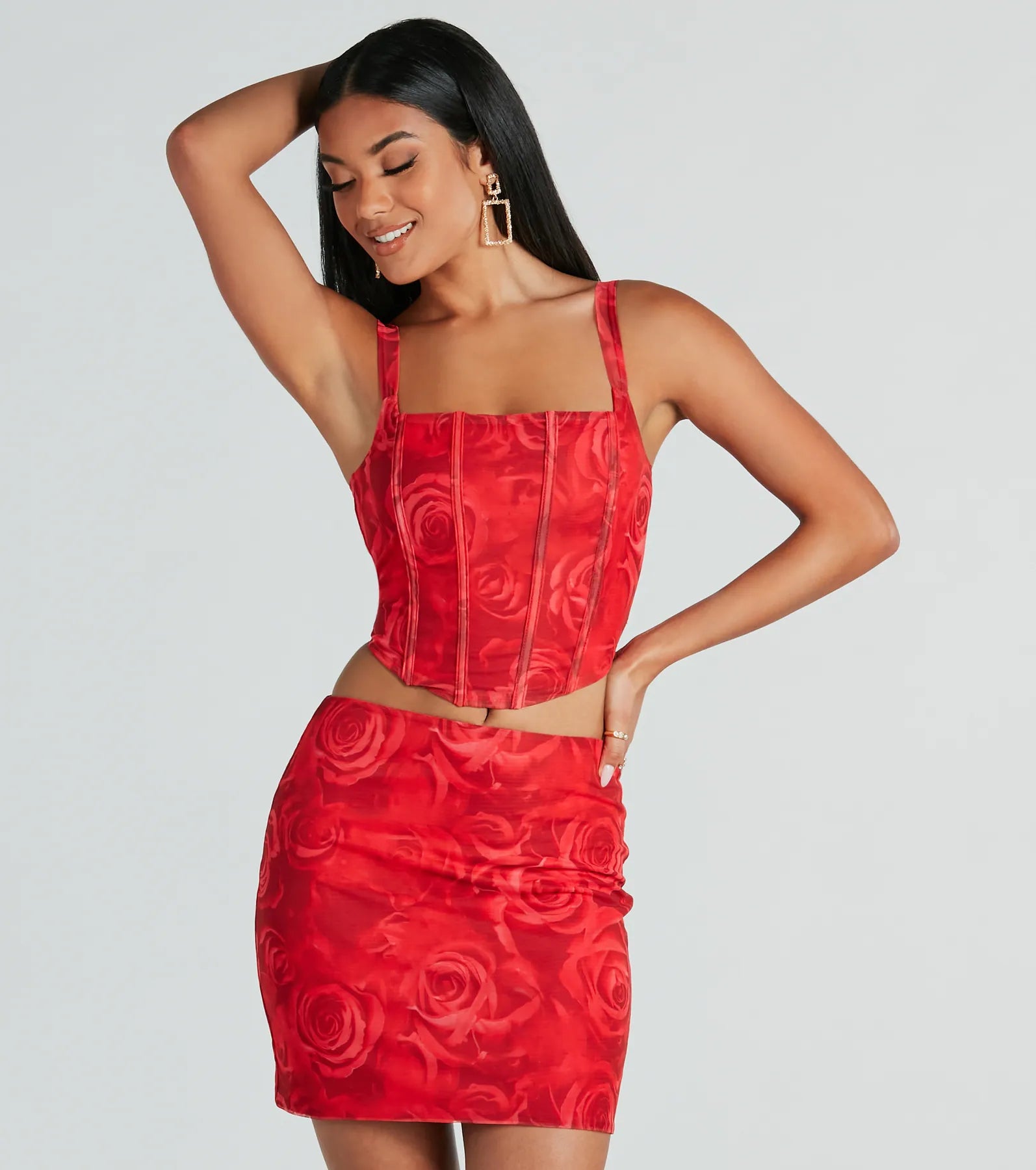 Romantic Ways Rose Lace-Up Mesh Bustier