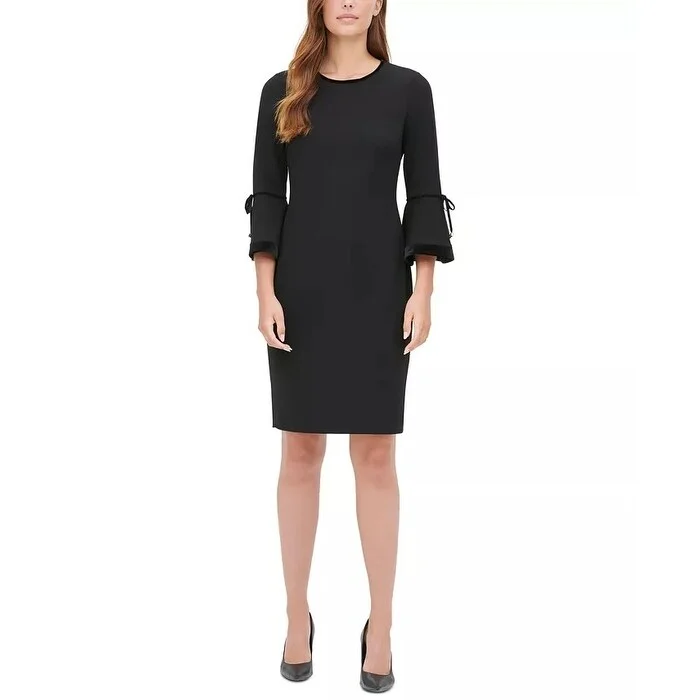 High Street Design Calvin Klein Women's Velvet-Cuff Shift Dress Black Size 10
