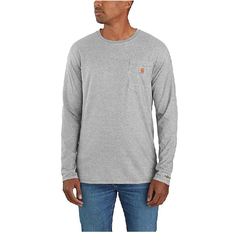 Free And Comfortable Carhartt force® relaxed fit midweight long-sleeve pocket t-shirt- Heather Grey