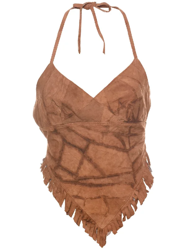 Backless Suede Brown Top - S