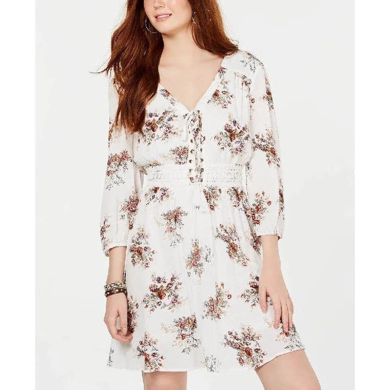Breathable Design American Rag Junior's Printed Lace Up Dress White Size XX-Large
