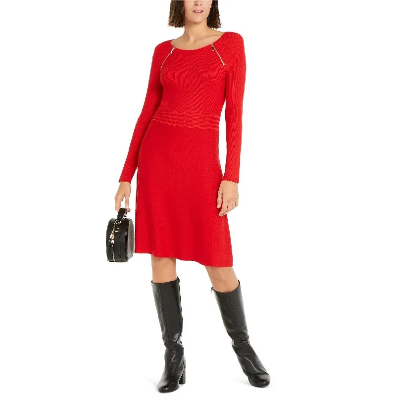 High-end Fashion INC Women's Zip-Detail Fit & Flare Sweater Dress Red Size Large