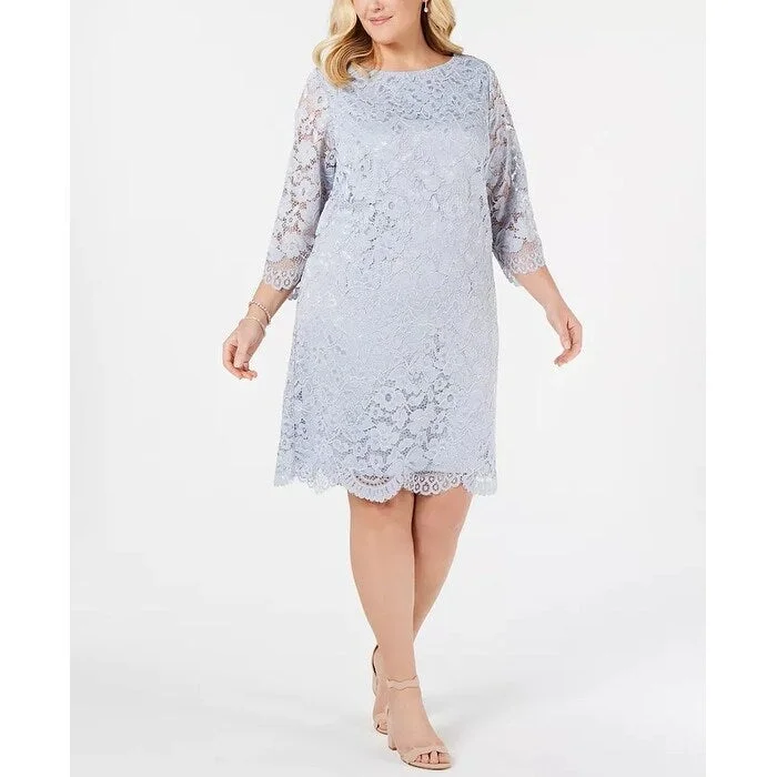 Sports Trend Jessica Howard Women's Plus Size Lace Sheath Dress Blue Size 20