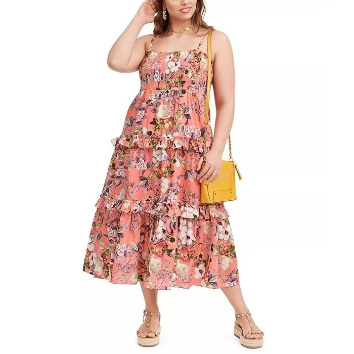 Personalized Wear INC International Concepts Women's Cotton Tiered Dress Orange Size 1X