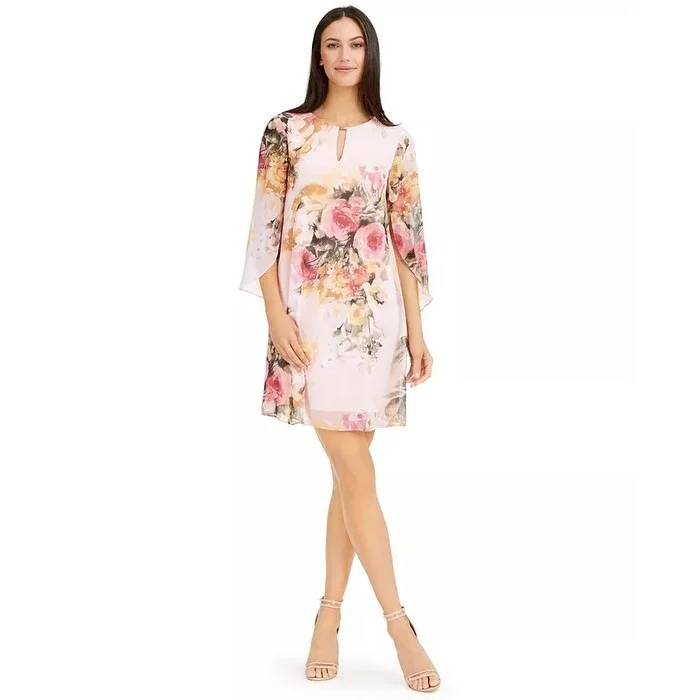 High-end Customization Connected Women's Chiffon-Sleeve Shift Dress Red Size 12