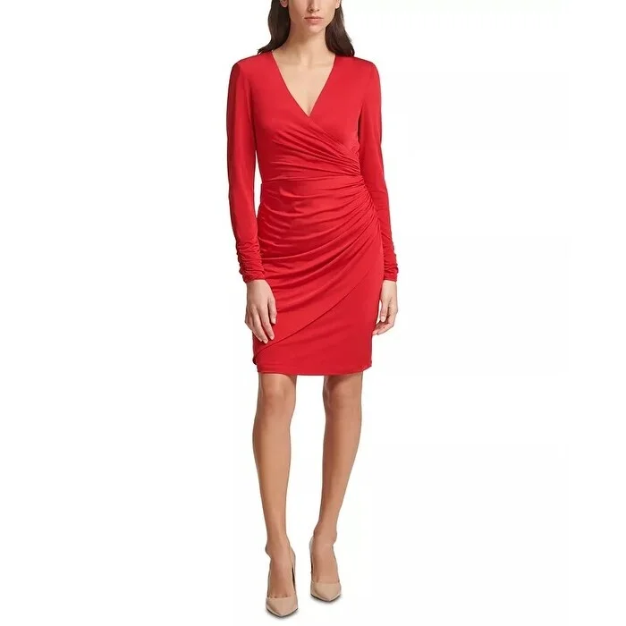 Classic Style Vince Camuto Women's Wrap Front Long Sleeve Cocktail Red Size 8