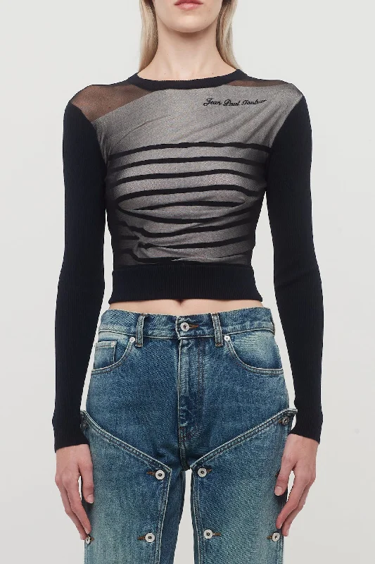 Jean Paul Gaultier Boat Neck Fitted Sweater Contrasted Mariniere