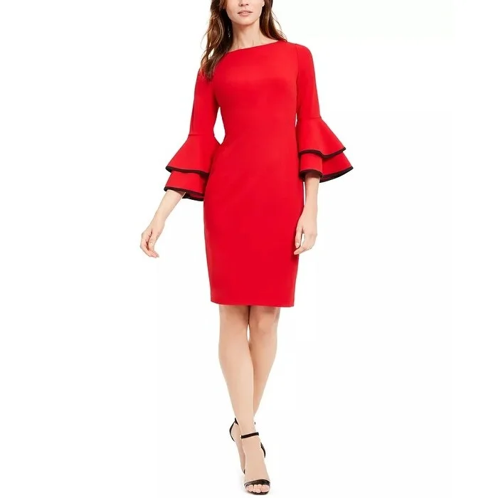 Luxury Customization Calvin Klein Women's Bell Sleeve Sheath Dress Red Size 14