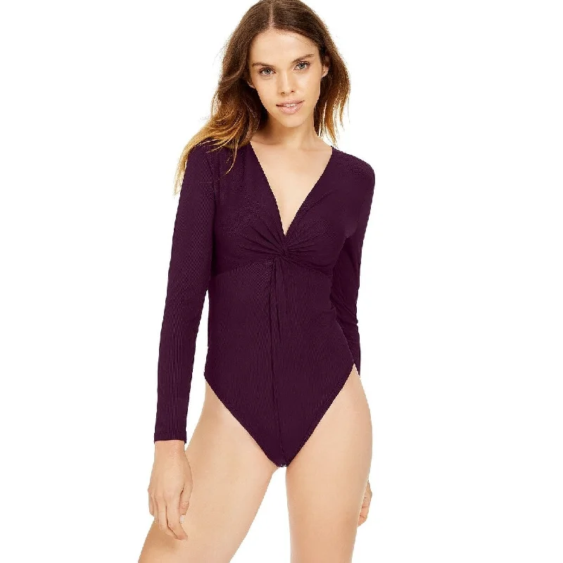 Lace Design Bar III Women's Twisted Thong Bodysuit Black Currant Size Small