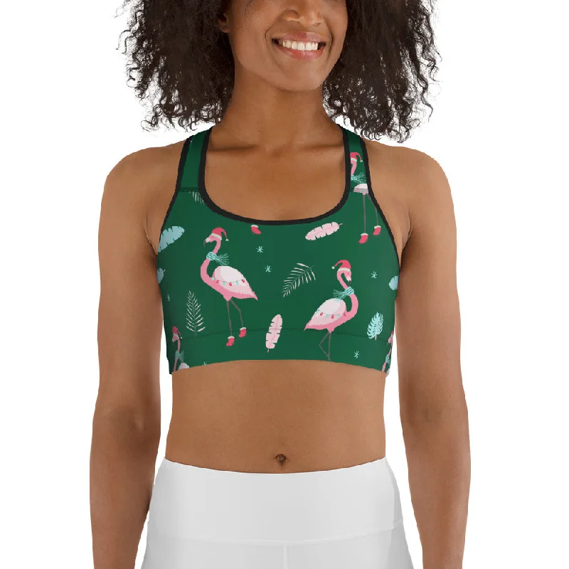 Christmassy Flamingos Sports Bra