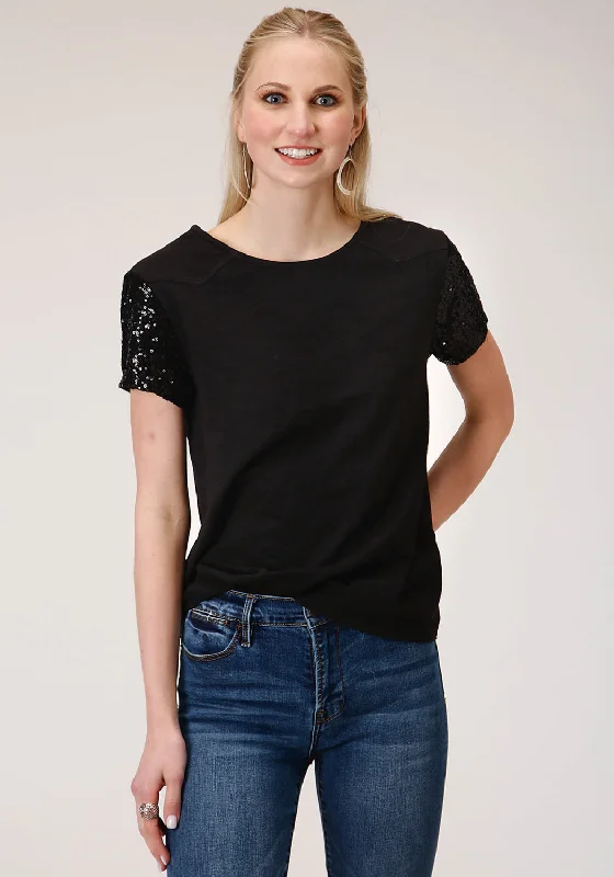 Roper Womens Black 100% Cotton Western Swing S/S T-Shirt