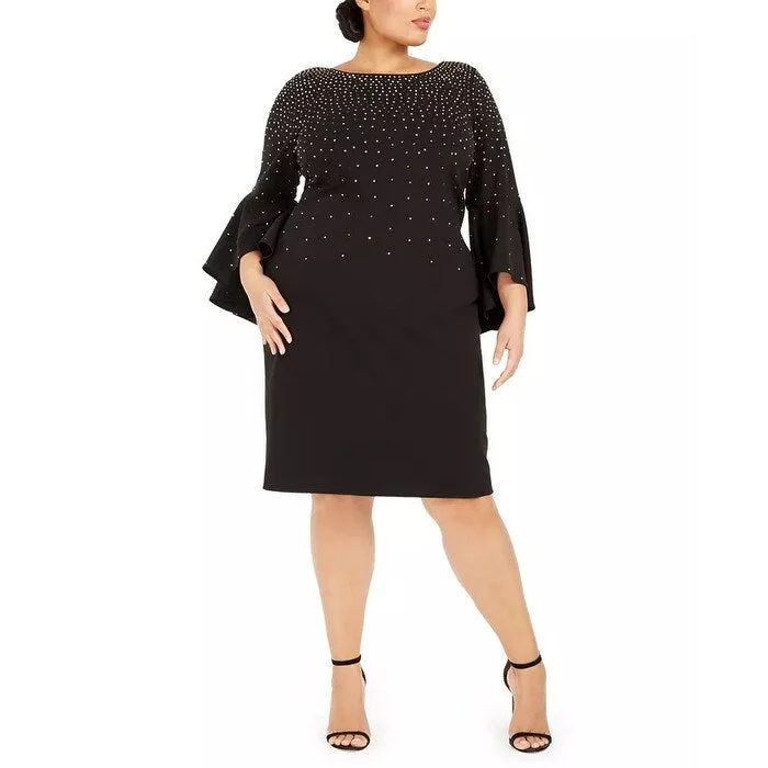 Fashion Classic Calvin Klein Women's Studded Bell Sleeve Dress Black Size Petite Small - Petite Small