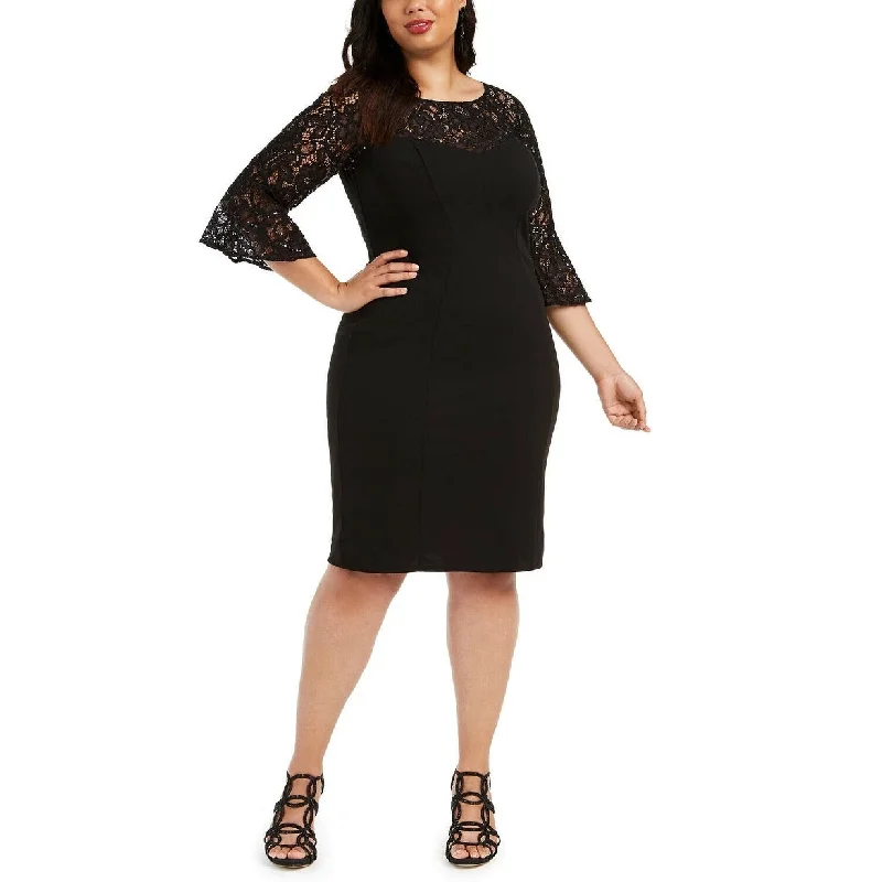 Quality Tailoring Alex Evenings Women's Plus Lace Top Sheath Dress Black Size Small - Petite Small