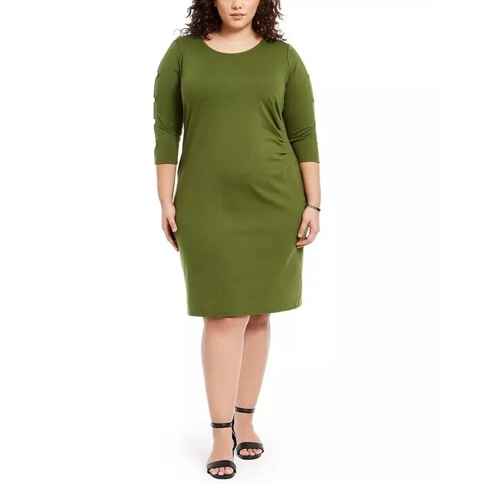 Elegant Wear NY Collection Women's Plus Size Ruched Dress Green Size 2X