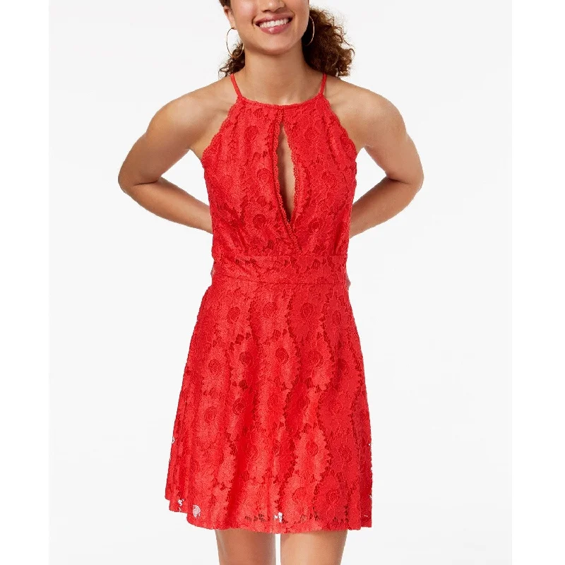 Tropical Style Material Girl Juniors Lace Fit and Flare Dress Hibiscus Size Extra Large