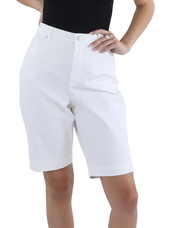 Womens Denim High Rise Bermuda Shorts