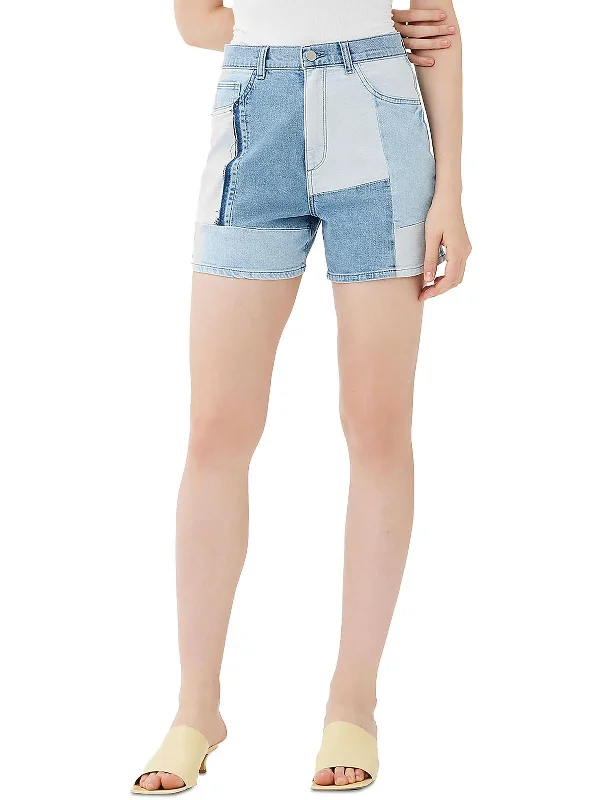 Womens Denim Patchwork Denim Shorts