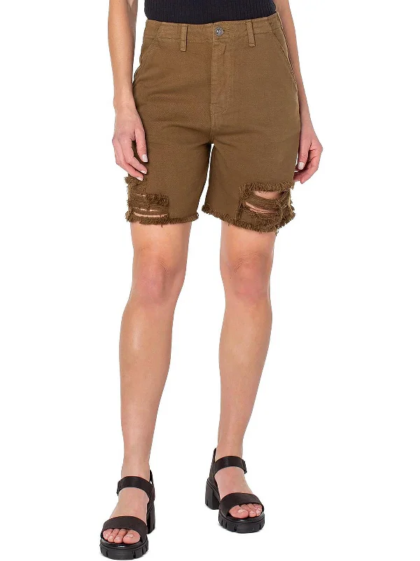 Womens Frayed Hem Midi Cutoff Shorts