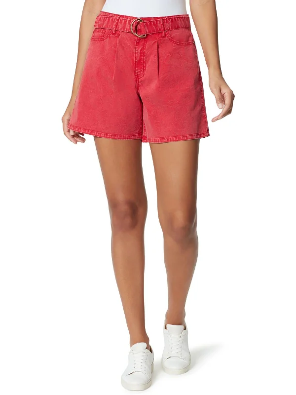 Womens Hi Rise Pleated Denim Shorts