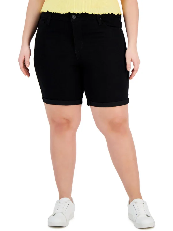 Womens Mid Rise Cuffed Bermuda Shorts