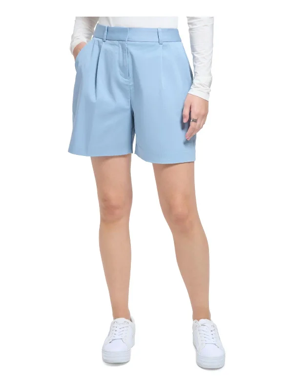 Womens Pleated Pockets High-Waist Shorts