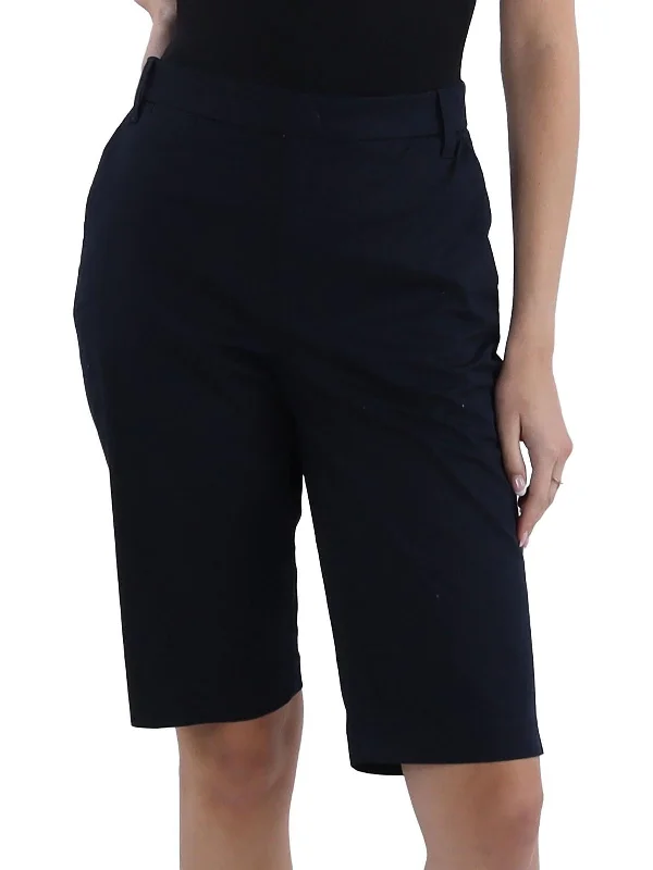 Womens Solid Cotton Bermuda Shorts